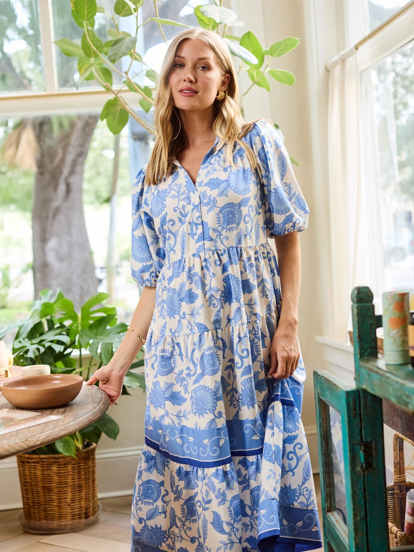 Mary Square Eloise Dress | Porcelain Vines Blue