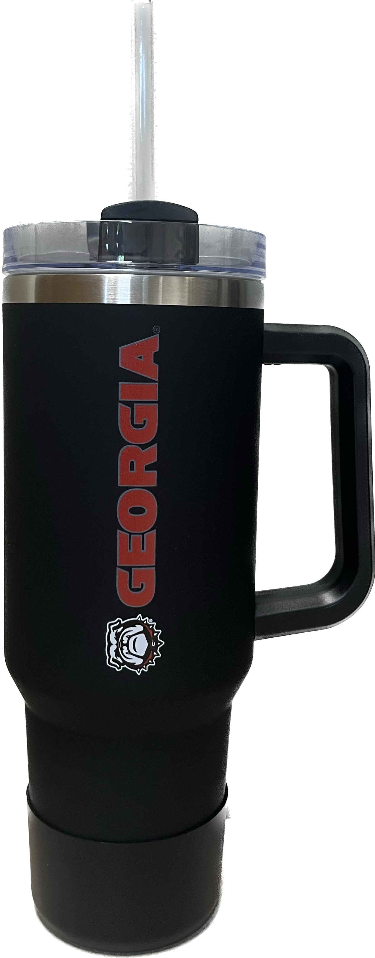 THE FANATIC GROUP GEORGIA 20OZ. STAINLESS STEEL ROADIE WITH HANDLE AND STRAW - PRIMARY LOGO