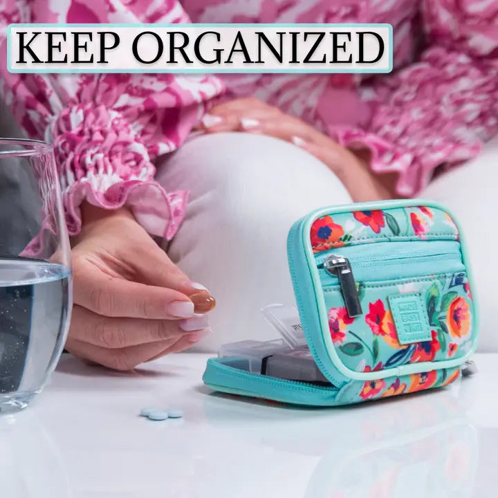 Made Easy Kit Pill Case - Weekly 7-Day Medicine Organizer-Teal Floral
