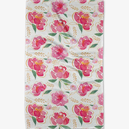 Geometry Pink Peony Tea Towel