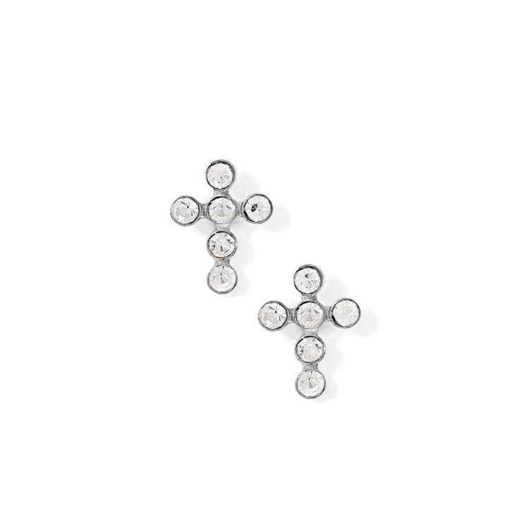LINNY CO Screwback Stud Earrings - Clara Cross Silver Sparkle