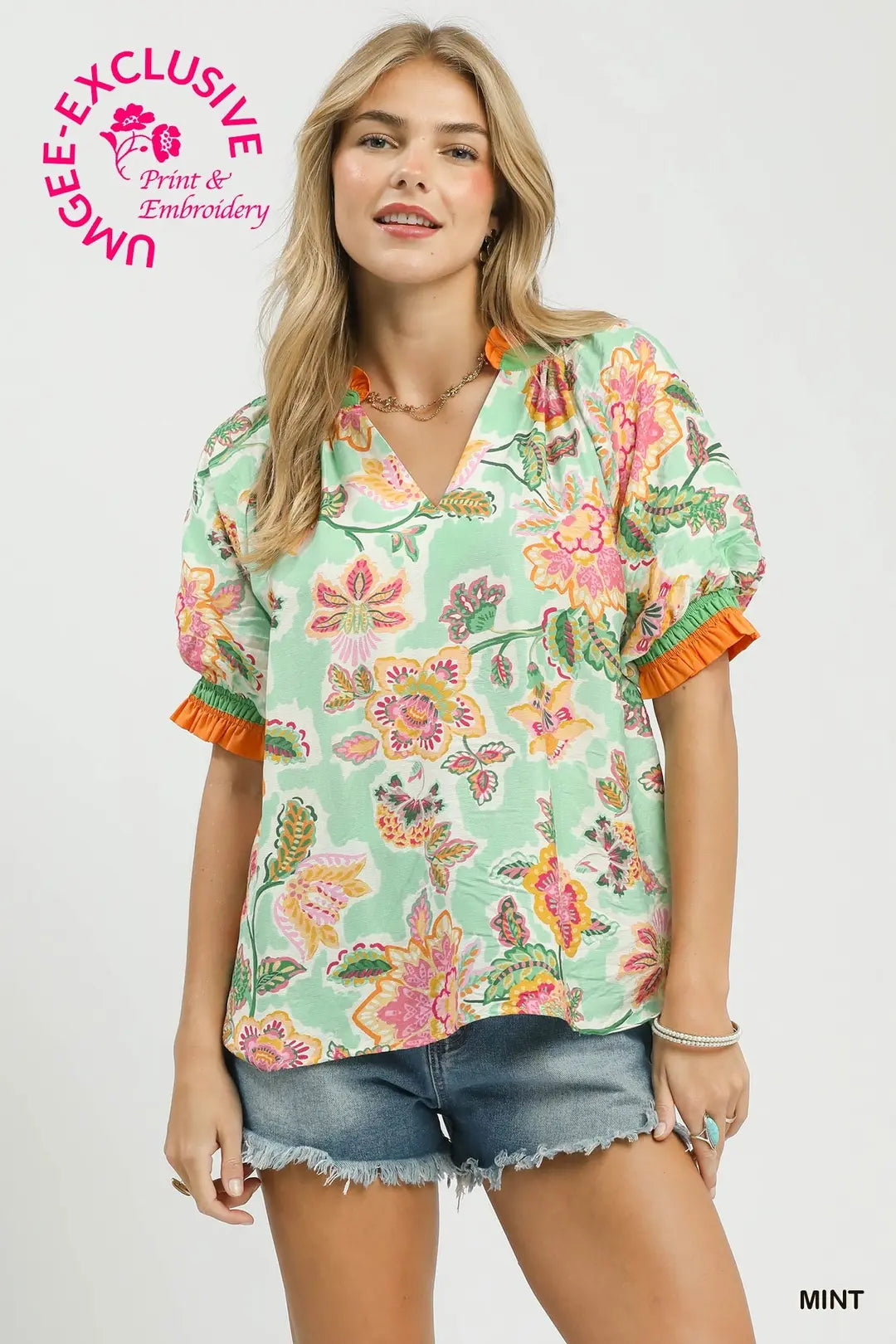 Umgee Floral Print Top