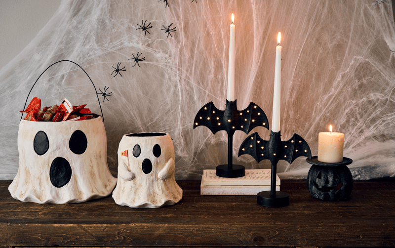 MUD PIE TERRA JACK-O-LANTERN PILLAR HOLDER