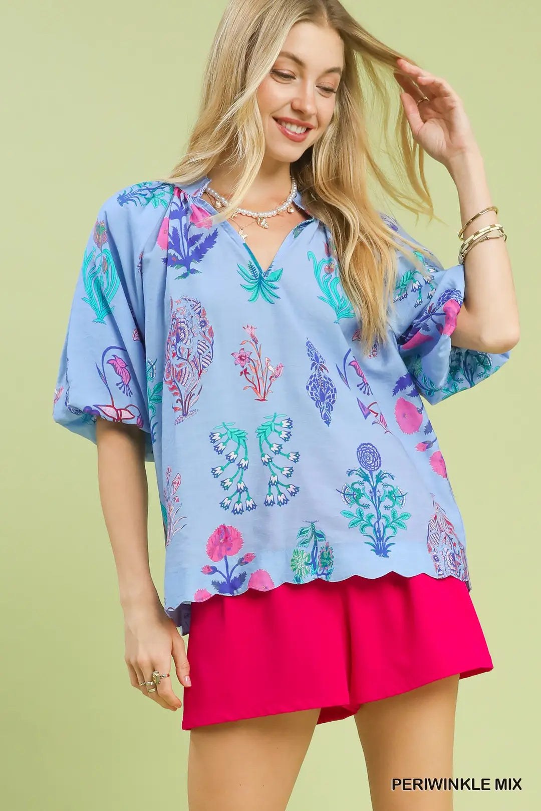 Umgee Floral Encyclopedia Print Blouse