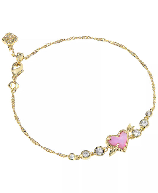 KENDRA SCOTT ARI HEART ARROW TENNIS BRACELET GOLD PINK OPALESCENT RESIN