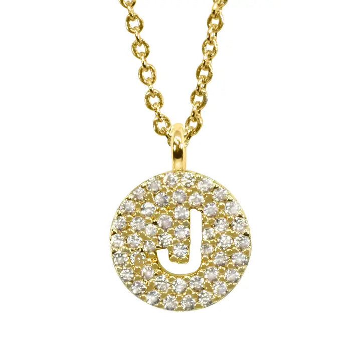 Maya J Yellow Initial Cut Out Pave Disc Necklace-J