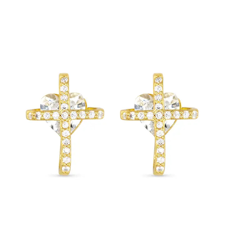 Amanda Blu Sparkling Cross & Cz Stud Faith Earrings-18K Gold Dipped