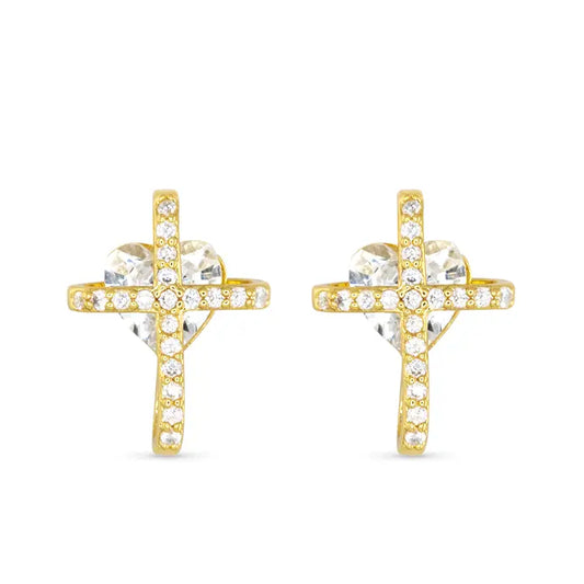 Amanda Blu Sparkling Cross & Cz Stud Faith Earrings-18K Gold Dipped