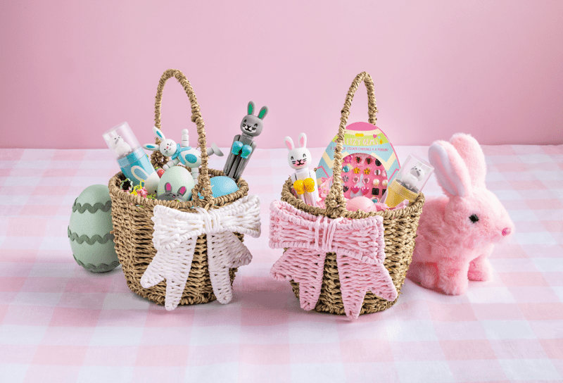 MUD PIE PINK WOVEN BOW EASTER BASKET