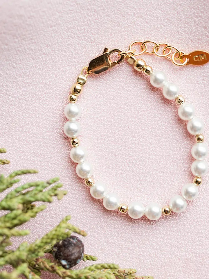 Cherished Moments Girls 14K Gold-Plated Pearl Baby Bracelet Children's Jewelry