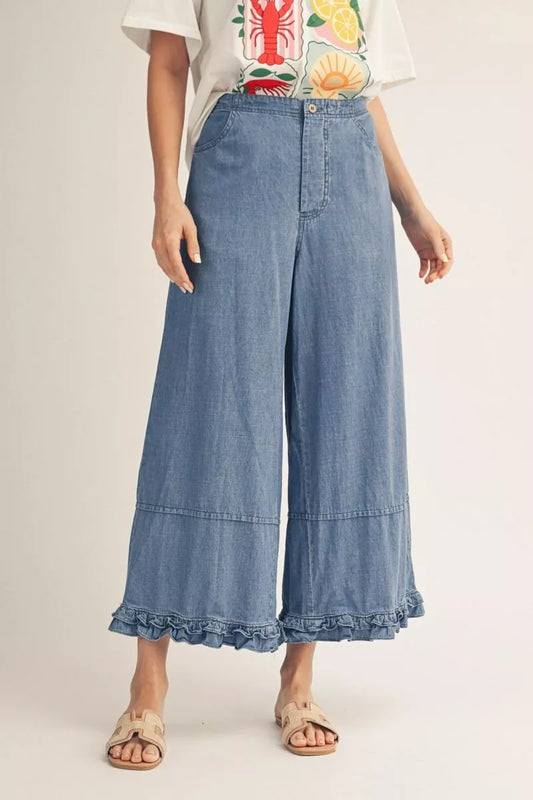 Jodifl High Waist Wide Leg Washed Denim Pants