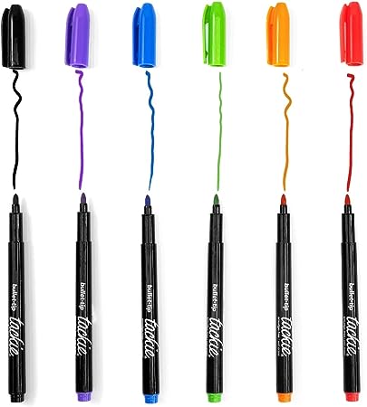Tackie Markers - Smudge Free, Wet Erase Pens for Dry Erase, Acrylic and Glass Boards | Bullet Tip 6-Pack | Erasable with Water | Low Odor Bright Colors: Red, Blue, Purple, Orange, Green, Black