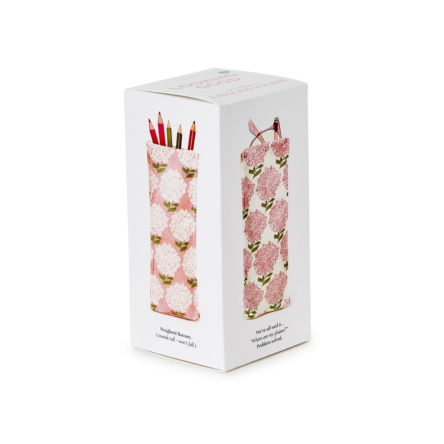 TWO'S COMPANY PINK HYDRANGEA PRINT STANDING EYEGLASS / ACCESSORY HOLDER