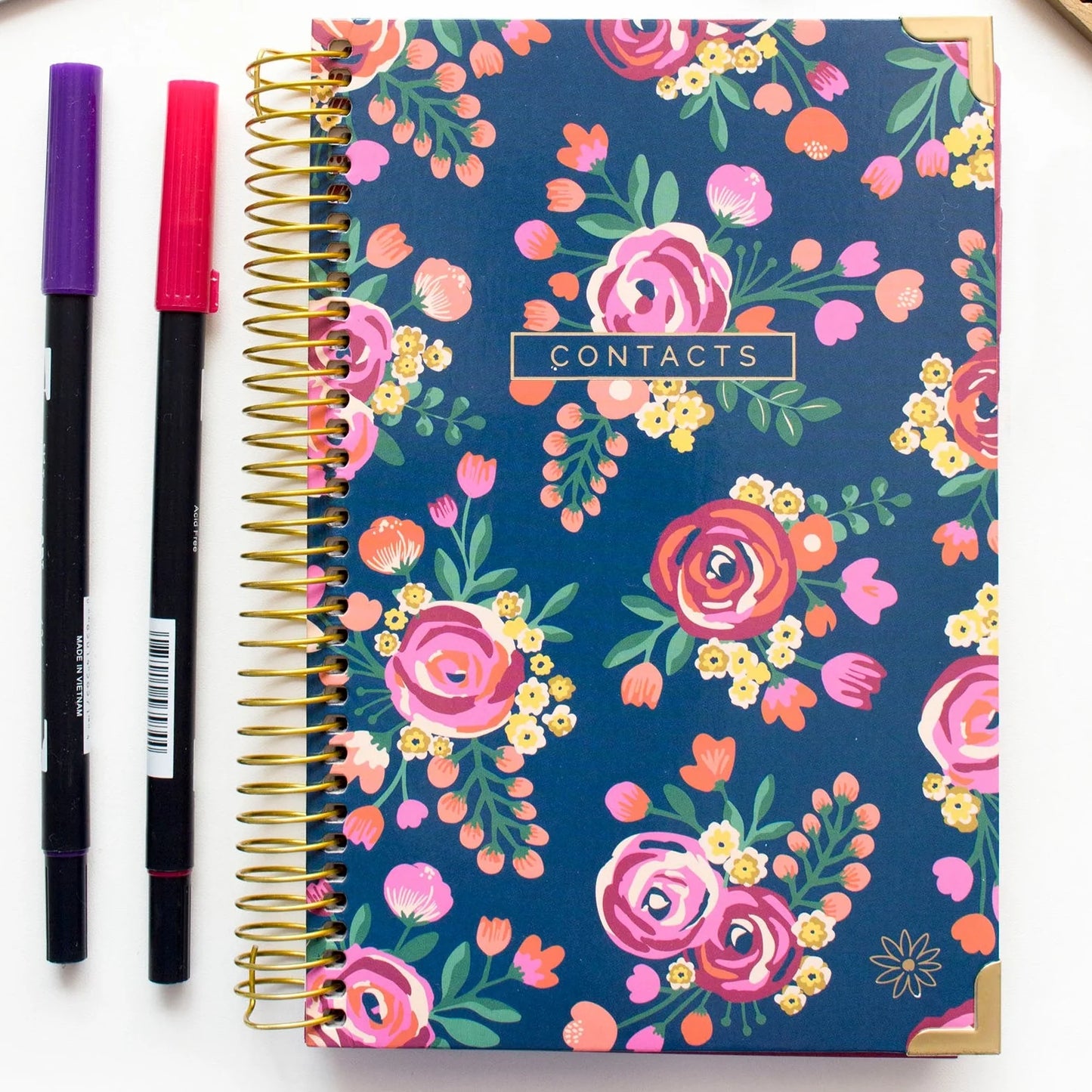 bloom Daily Planners Contact Book, Vintage Floral Gold Stamp