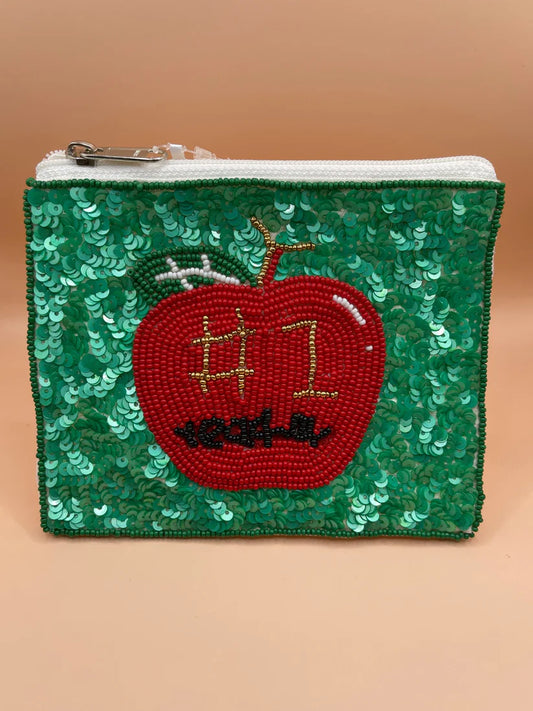 #1 Apple Teacher Sequin Coin Purse