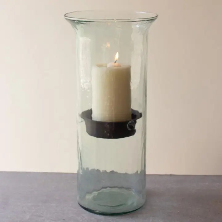 Kalalou Original Glass Candle Cylinder W Rustic Insert - Large