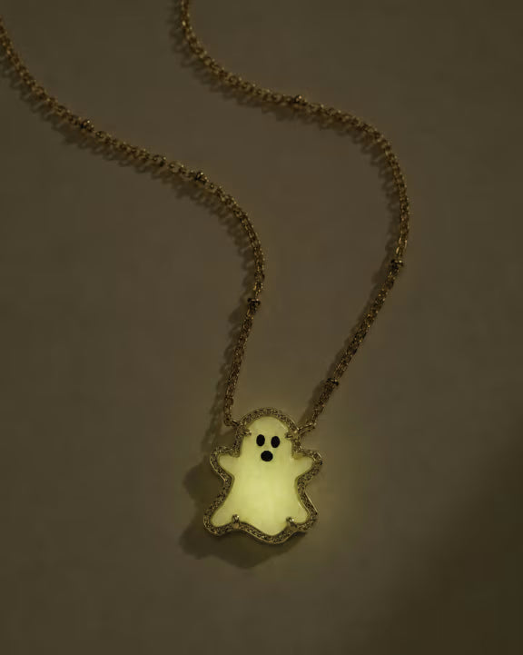KENDRA SCOTT GHOST SHORT PENDANT NECKLACE GOLD WHITE GLOW IN THE DARK GLASS