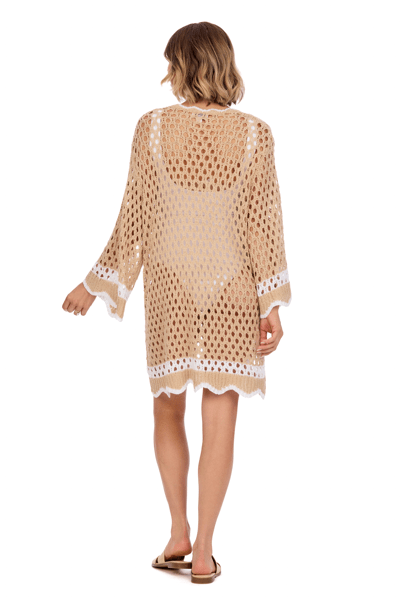 MUD PIE HOOPER CROCHET TUNIC-BEIGE/KHAKI