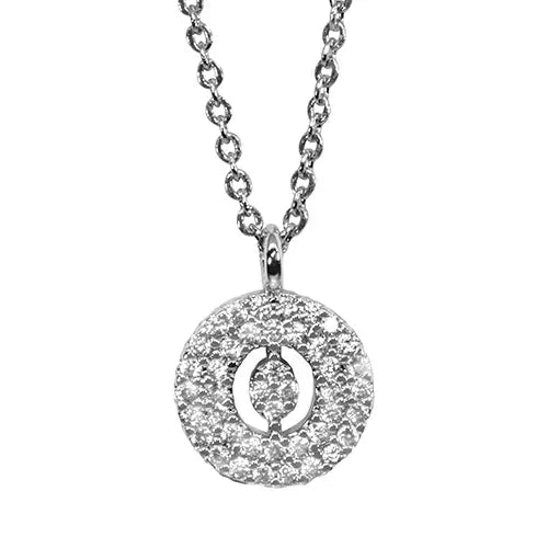 Maya J White Initial Cut Out Pave Disc Necklace-O