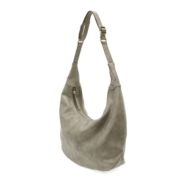 Joy Susan Rochelle Faux Suede Large Crescent Hobo Bag-Metallic Silver