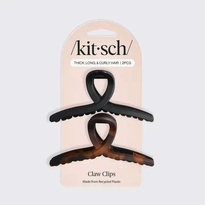 Kitsch Recycled Plastic Large Loop Claw Clips 2pc - Black & Tort