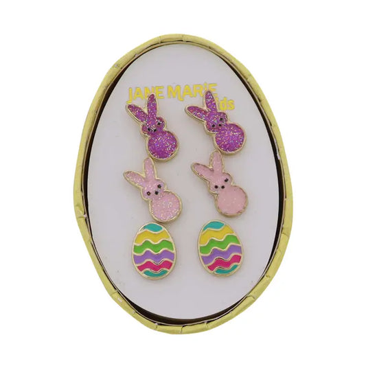 Jane Marie Kids Set of 3 Stud, Purple Bunny, Pink Bunny, Egg Earring