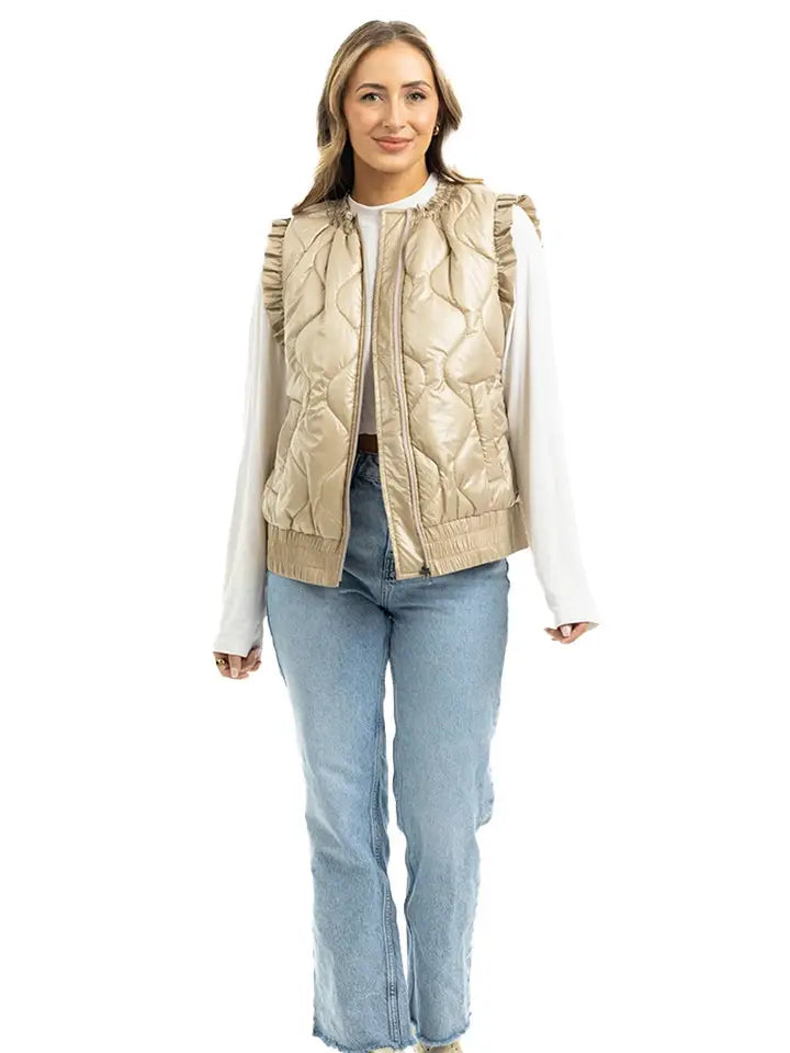 Katydid Soft Tan Metallic Quilted Vest