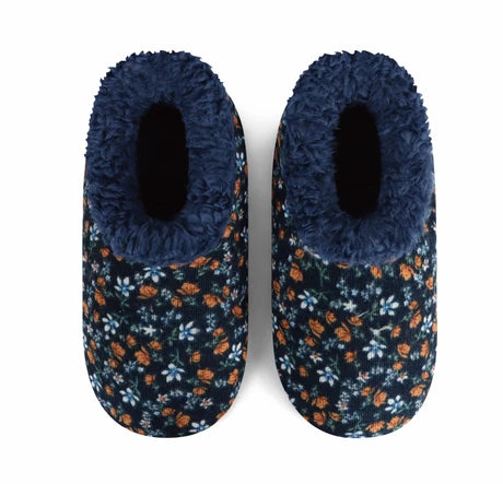 Snoozies! Womens Floral Corduroy Slipper With Memory Foam Sole Navy