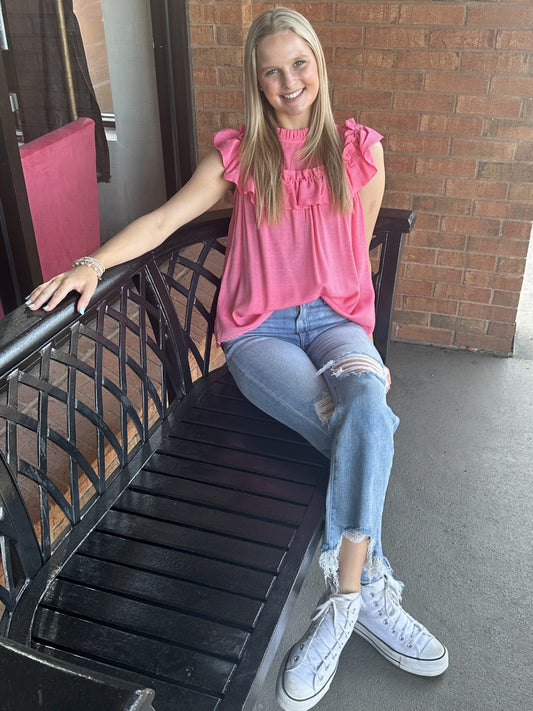 Umgee Pink Shirt with Ruffle neck