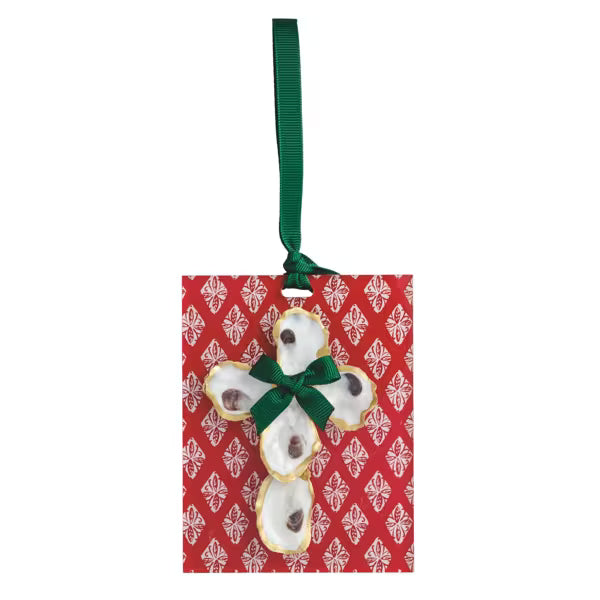 MUD PIE RED ACRYLIC OYSTER CROSS ORNAMENT