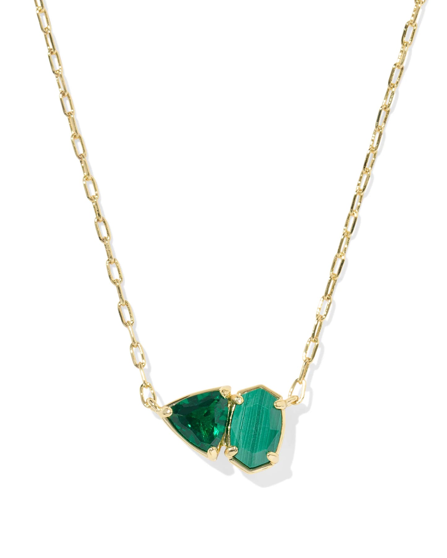 KENDRA SCOTT TATUM SHORT PENDANT NECKLACE GOLD GREEN MIX