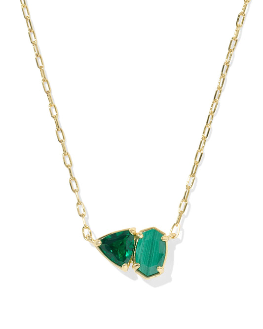 KENDRA SCOTT TATUM SHORT PENDANT NECKLACE GOLD GREEN MIX