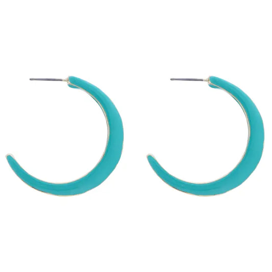 Jane Marie Turquoise Enamel Hoop with Gold Stripe Accent Earring