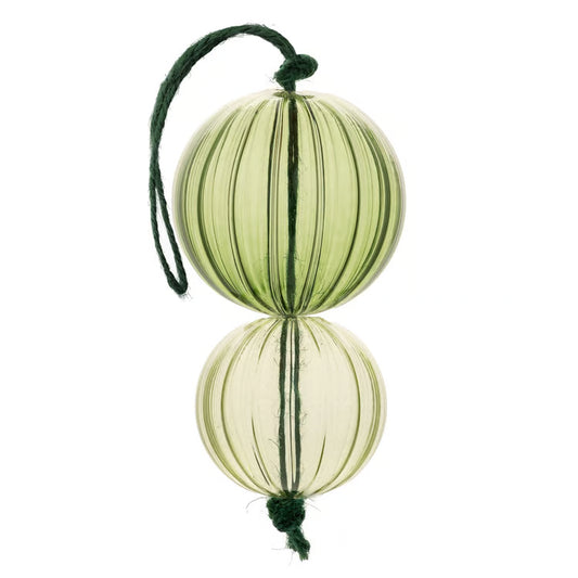 KARMA HANGING DOUBLE ORB GREEN GLASS ORNAMENT
