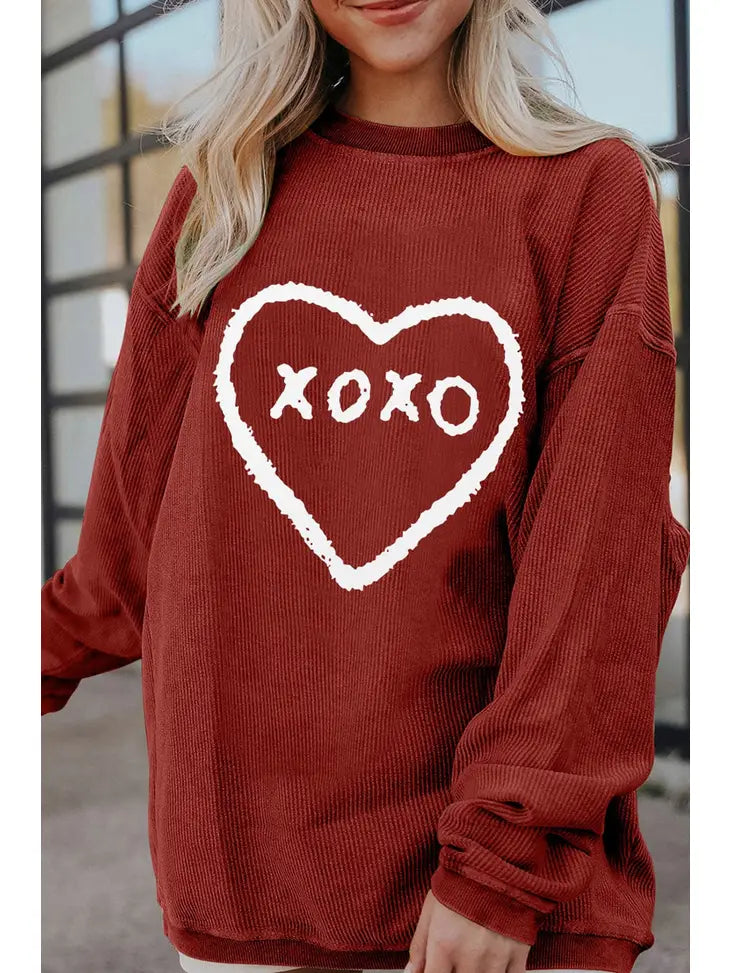Liam & Company Lane Heart Xoxo Cord Sweatshirt | S-XL