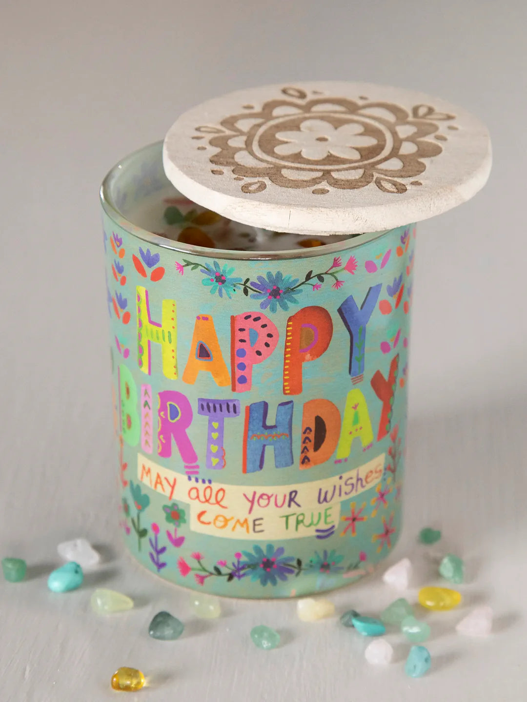 Natural Life Gemstone Candle-Dusty Blue Happy Birthday