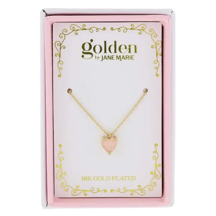 Jane Marie Kids 14" 18K Gold Plated Rose Quartz Heart Necklace, 3" Ext.