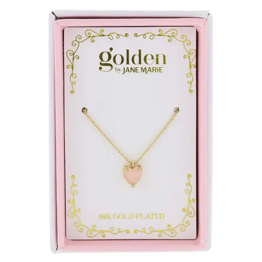 Jane Marie Kids 14" 18K Gold Plated Rose Quartz Heart Necklace, 3" Ext.