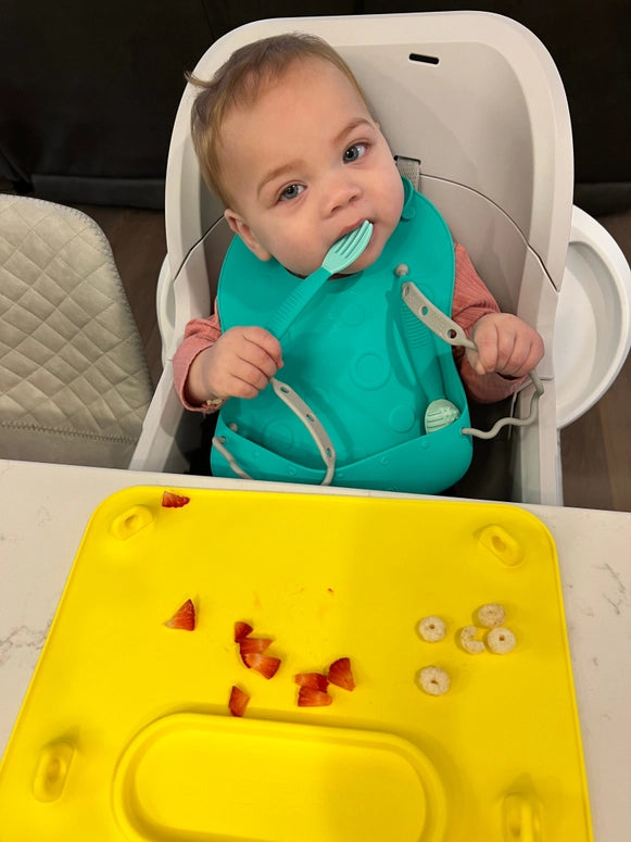 Busy Baby Stop-Drop Travel Bib+ Utensils-Spearmint