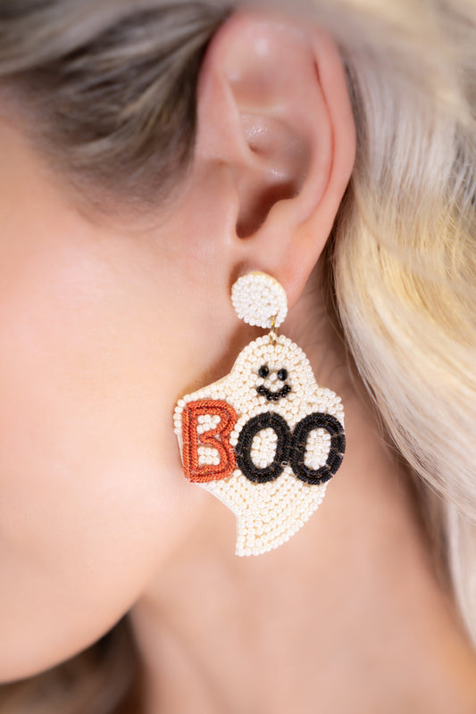 Viola Seed Bead Boo Ghost Earrings