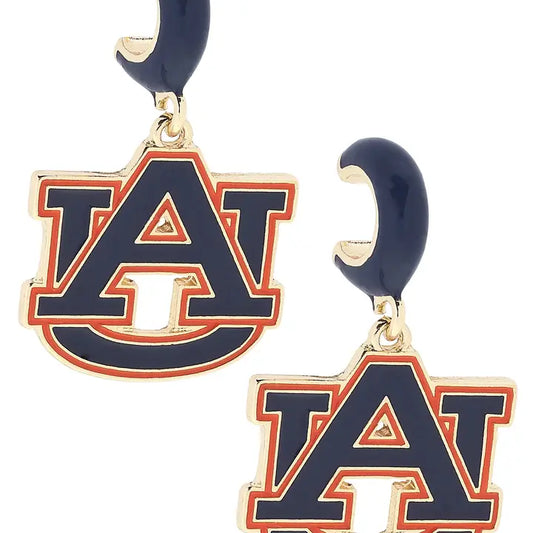 Canvas Style Auburn Tigers Enamel Logo Huggie Hoop Earrings in Navy