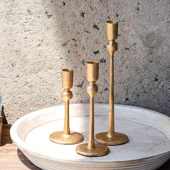 PD Home & Garden Decorative Iron Candle Stands-Set of 3 Gold Ball Design