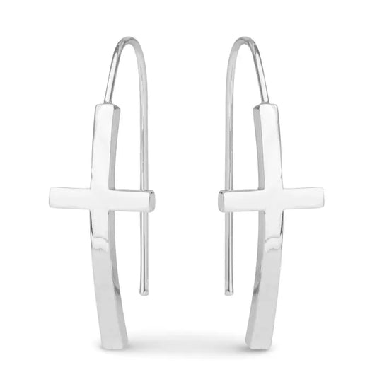 Amanda Blu Silver Maria Polished Cross Drop Earrings