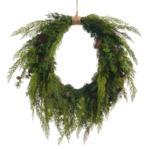 RAZ Imports 27" CEDAR AND MINI PINECONE WREATH