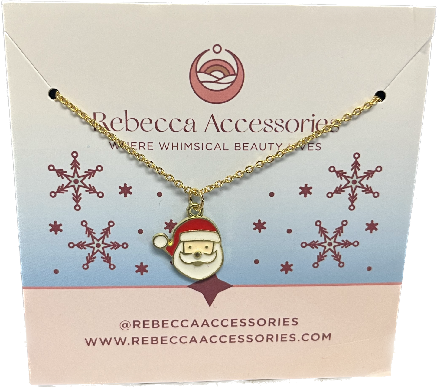 Rebecca Accessories Santa Face Enamel Charm Necklace