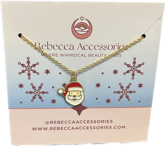 Rebecca Accessories Santa Face Enamel Charm Necklace