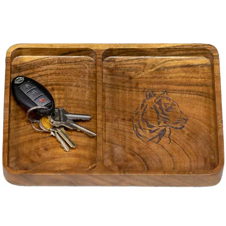 The Royal Standard Tiger Etched Wood Valet Tray Natural 10x7x1
