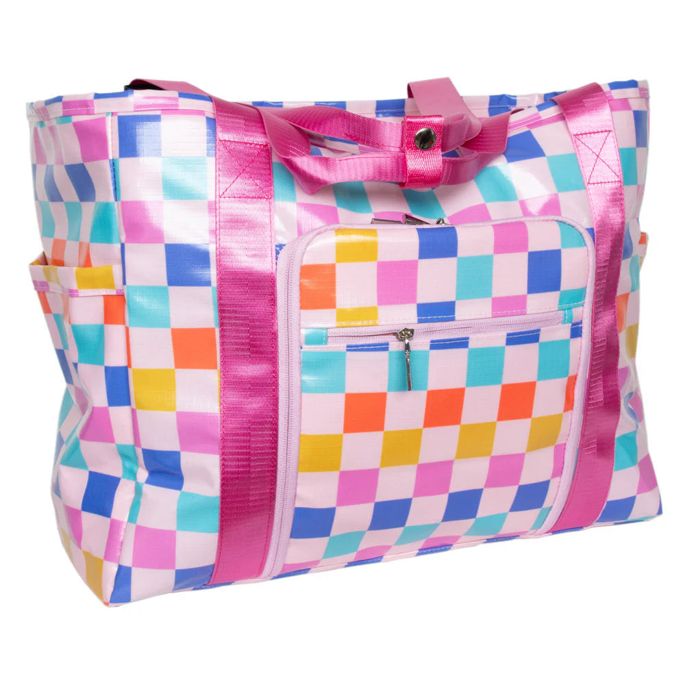 KATYDID MULTICOLORED CHECKERED FOLDABLE LARGE TOTE BAG