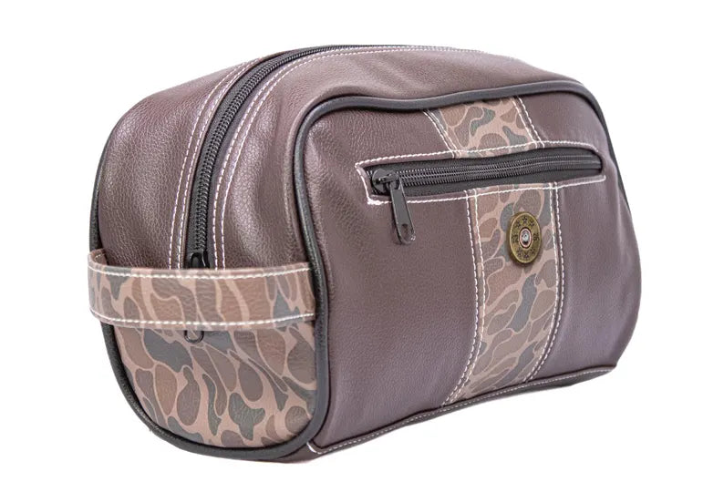 ZEP-PRO SHOT SHELL BROWN PEBBLE OLD SCHOOL CAMO MEN'S TOILETRY DOPP BAG.