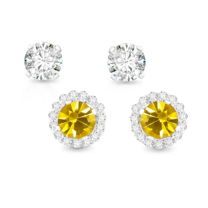 Amanda Blu Birthstone Earrings with Cz Halo Jacket & Clear Cz